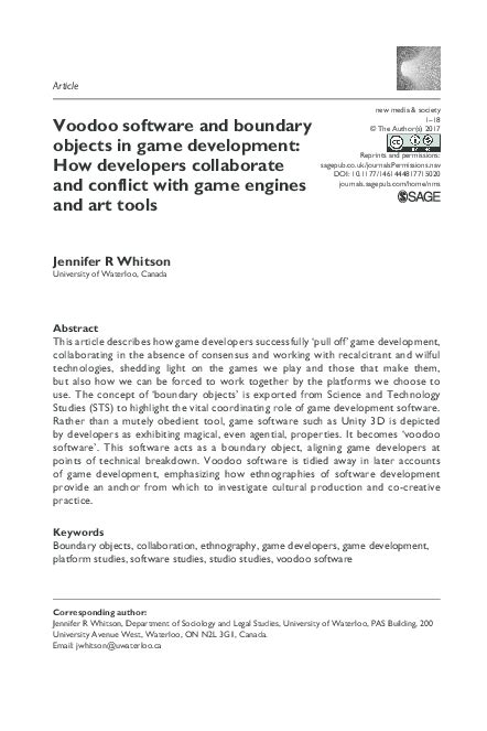 Voodoo software and boundary objects in game development.